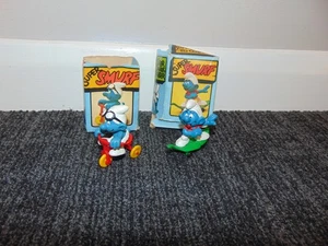 Vintage Peyo Schleich Smurfs: Bicicleta Triciclo Roja & Skateboard Leaf W Alemania 1978 - Imagen 1 de 22