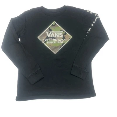 Vans Off The Wall Long Sleeve Kid’s Small Black Camo Checkerboard Sleeve Iconic - Image 1 of 4