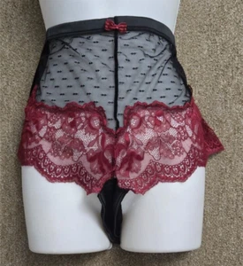 Adore Me Womens High Waisted Underwear Panty Size 4X Black Maroon Lace Mesh - Picture 1 of 10