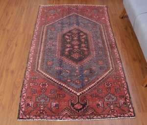 Alfombra de lana anudada a mano roja oriental de 3'1''x5'9'' hecha en pueblo 3x6 vintage - Imagen 1 de 15