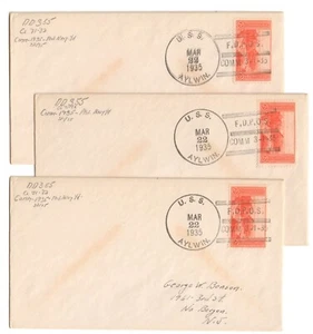 USS ALYWUB DD-355 • 1935 Naval Cover • "F.O.P.O.S. COMM 3-1-35" Ship Cancel - Picture 1 of 1