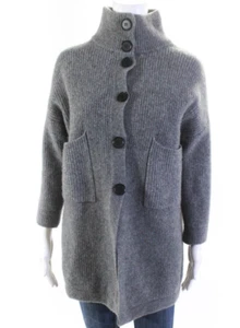 Nap Womens Ribbed Button Down Cardigan Sweater Gray Wool Size Medium - Picture 1 of 5