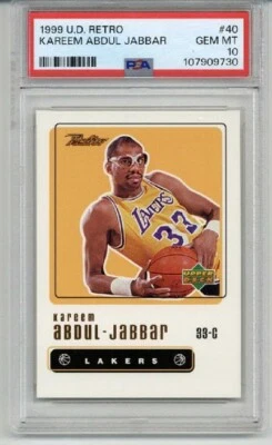 Kareem Abdul Jabbar Lakers 1999 cubierta superior retro #40 PSA 10 bajo pop muy raro Foto 1 de 2