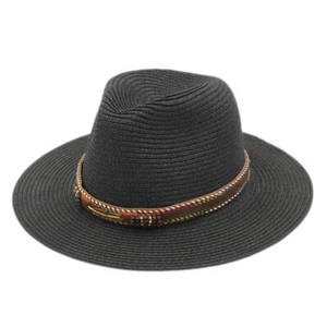 Women's Wide Brim Summer Sun Hat Panama Hats Fedora Cap Beach Travel Outdoor - Picture 1 of 24