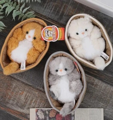 Gato Gatito Dormir en Cesta Nido Peluche Muñeca de Peluche Dibujos Animados Familia Mascota Animal Foto 1 de 4