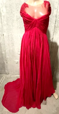 Vestido Largo Colección Monique Lhuillier Bordado Pasarela Rosa Rojo EE. UU. 0 2 Foto 1 de 4