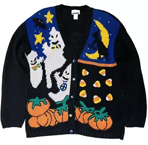 Vintage 90er Y2K Lauren Rogers Halloween Pullover Cardigan große Mondsterne Geister - Bild 1 von 14