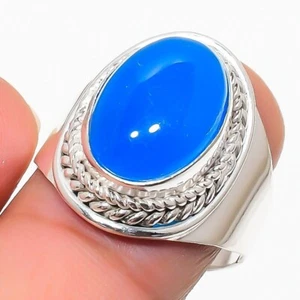 Blue Chalcedony Gemstone Handmade 925 Sterling Silver Jewelry Ring Size 9 (US) - Picture 1 of 1