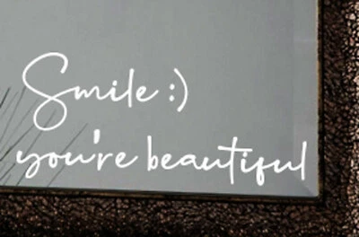 OZDECOCOMAU Smile You are beautiful Mirror Decal Sticker Inspirational Vinyl Wall Door Decal