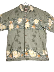 Tommy Bahama Shirt Mens Large Green Hawaiian Silk Blend Short Sleeve Button Up - Picture 1 of 9