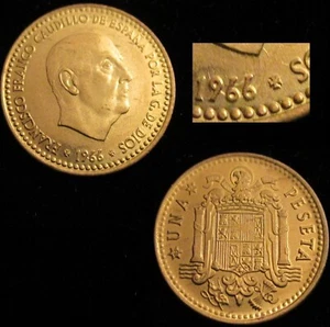 *GUTSE* FRANCO-1735, 1 PESETA 1966*19-68, ERROR (6a), REPINTADA, SIN CIRCULAR. - Photo 1/1