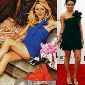 JAY GODFREY Blue Silk One Shoulder Bow Dress ASO Serena Van Der Woodsen Sz 6 - Picture 1 of 10