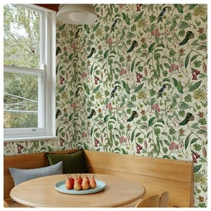 2 Rolls 17.3"X118" Green Leaves And Birds Wallpaper Peel And Stick Vinyl Sticker - Picture 1 of 8