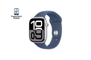 Apple Watch Series 10 46mm Silver Aluminum Case Denim Sport Band M/L MWWM3LW/A - Photo 1 sur 5
