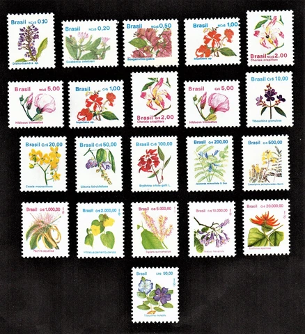 Brazil Stamps 1989 1993 Brazilian Flora. Flowers. Complete. All series. MNH Cover