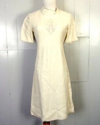 Vestido ROCKABILLY de Colección Años 60 Lino Crema Sólido Rosa J. Busto A. P. Monogram 34 Foto 1 de 4