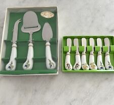 GEORGES BRIAND Cheese Knife, Server, Slicer, (6) Spreaders. Porcelain/Japan SS