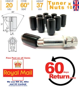 Car wheel tuner nuts Rover aftermarket alloy M12 x 1.5 Black + Key x 10 - Picture 1 of 7