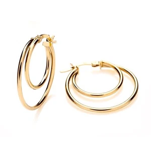 9ct Yellow Gold on Silver Double Hoop Ladies Earrings Girls - Picture 1 of 6