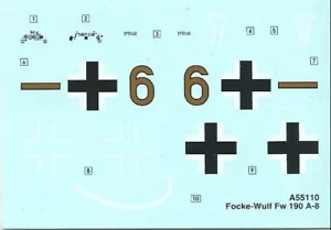 FOCKE-WULF FW 190A-8 190 A 1/72 DECALS DA KIT AIRFIX mm 82x56 ca. - Foto 1 di 1