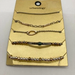 Urbanology Bracelet Set 5 Layering Bracelets Silver Gold Tones Stretch Clasp New - Picture 1 of 6