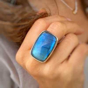 Anillo de Navidad con piedras preciosas de labradorita de plata de ley 925 hecho a mano todos los tamaños - Imagen 1 de 4