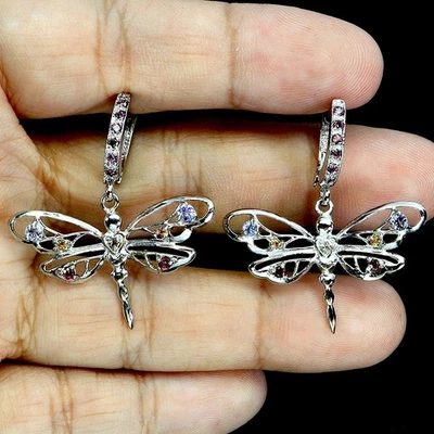 Pendientes de plata de ley 925 redondos tanzanita rodolita granate piedras preciosas joyería Foto 1 de 4