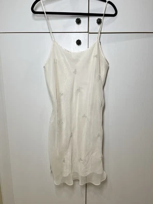 Vestido sin Mangas Lencería Hada Mini Vestido Plateado Floral Bordado Talla L Foto 1 de 4