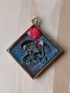 Unique Dragon And Red Rose Diamond Shaped Resin Pendant - Picture 1 of 6
