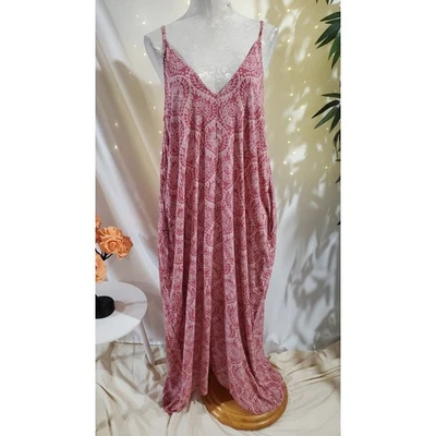 Maxi Vestido Elan Doble Cuello en V Boho Asimétrico Talla S Floral Bolsillos de Cachemira Foto 1 de 4