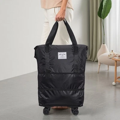 Black Large Expandable Wheeled Zipper Duffle Luggage Cargo Travel Bag on Wheels - Image 1 of 4