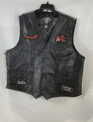 Diamond Plate Men Black Leather Vest Size 3X - Image 1 of 4