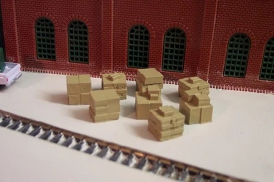 N scale Stacked Boxes 8 pieces finished, detailed & ready to install 1:160 scale - Image 1 of 4