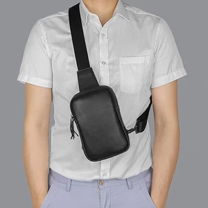 Mens Leather Small Crossbody Bag Chest Shoulder Sling Bag Travel Hiking Backpack - Picture 1 of 16