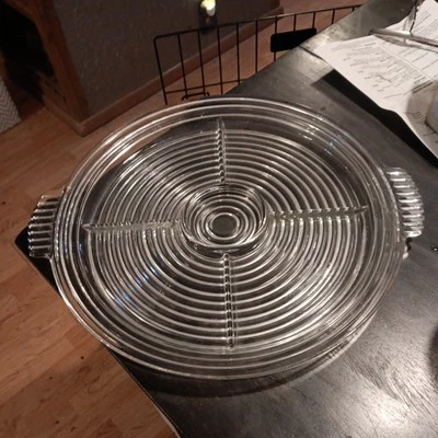 Vintage 40's Anchor Hocking "Manhattan " Art Deco Divided Glass Platter - Image 1 of 2
