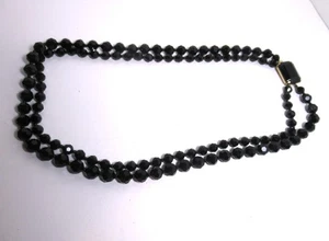 CASTLECLIFF DOUBLE Strand Black Crystal Necklace FACETED BEADS 21 inch - Picture 1 of 3