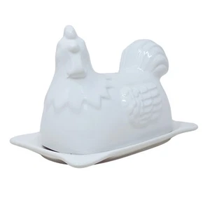 Butter Dish Hen Design Novelty Porcelain White Storage Container Keeper Kitchen - Picture 1 of 3
