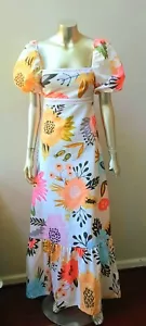 PUFF SLEEVES COTTAGECORE PRAIRIE LINEN BLEND FLORAL MAXI RUFFLE BOHO DRESS sz S - Picture 1 of 11