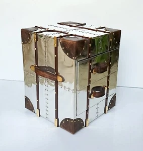 Decorative Home Storage Trunk Aviator Style Design Silver Wedding Gift Handmade - Picture 1 of 21