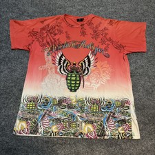 Christian Audigier T Shirt Rhinestone Grenade Gun 3XL