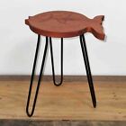 Hairpin Legs Side Table Albesia Wood Fish Stand - Terracotta Metal