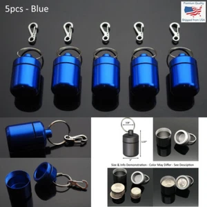 5 PCS Waterproof 1" Wide Pill Container Capsule Bottle Keychain & Clip - Blue - Picture 1 of 6