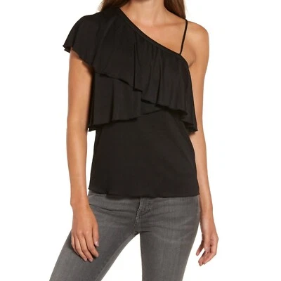 NWT Womens Size XL Chelsea28 Nordstrom Black One Shoulder Ruffle Flutter Top - Image 1 of 2