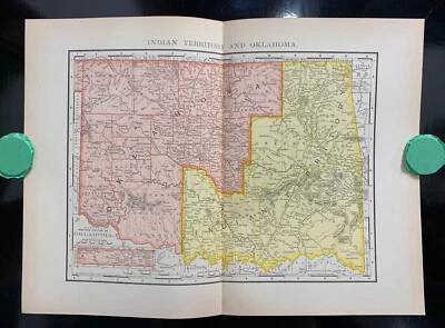 Territorio Indio y Oklahoma - c. 1895, Rand McNally & Co., mapa antiguo 11 x 14 Foto 1 de 2