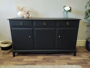 Sideboard, vintage Stag Minstrel 3 door cupboard spray painted in Matt black - Picture 1 of 14