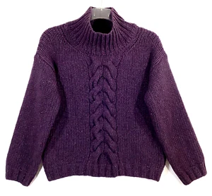 CALLIDAE Size S Heavyweight 100% Cashmere Chunky Cable Turtleneck Sweater WINE - Imagen 1 de 14