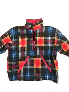Members Only Kids Vintage 1/4 Zipper Red Plaid Fleece Jacket Size 7 - Picture 1 of 4