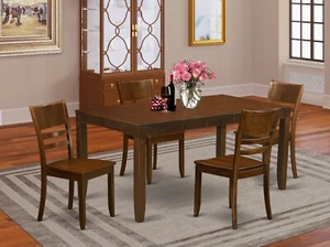 5pc dining set Lynfield rectangular dining table + 4 wood seat chairs espresso - Picture 1 of 12
