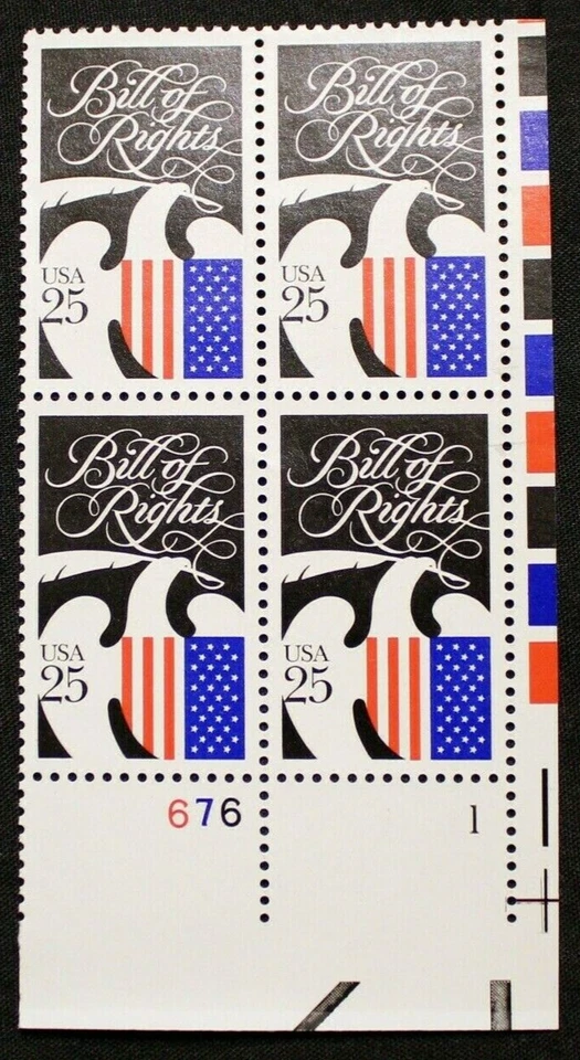 US Plate Block Stamps #2421 ~ 1989 25¢ Drafting of the Bill of Rights MNH SP276a - Image 1 of 1