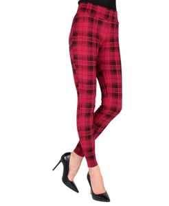 MeMoi Women Stripe Plaid Shaping Leggings Black/Red Size S/M 6625 - Picture 1 of 1